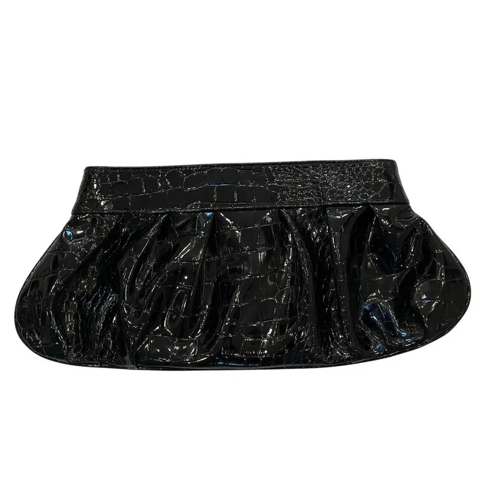 Apt. 9 Black Faux Patent Leather Crocodile Embossed Clutch Purse, Snap Closure